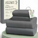 LANE LINEN 100% Organic Cotton Sheets King Size Machine Washable Fully Elasticized Soft & Comfy Mercerized Sustainably Produced All Season Eco Friendly Cotton Sheets sbanas King- Charcoal
