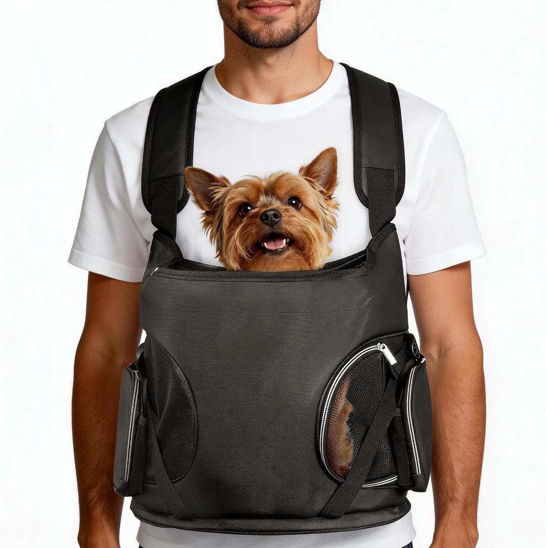 YUDODO Dog Front Backpack Carrier 7-15 lbs, Soft Breathable Pet Front Facing Carrier with Adjustable Straps, Multi-Pocket Design, for Small Dogs & Cats (Black)