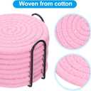 uxcell 8 Pcs Drink Coasters with Holder, Cotton Woven Coaster Set, Absorbent Coasters for Cups, Drinks, Home Decor and Tabletop Protection, 4.3 Inches Pink