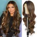 SAPPHIREWIGS Long Brown Wavy Wig for Women 134 Highlight Brown Glueless Synthetic Curly Wigs Invisible Knots for Daily Cosplay Use 26 Inch