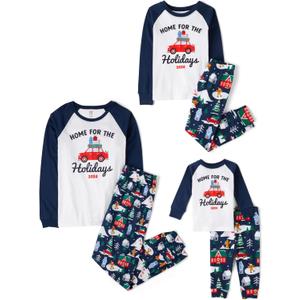 The Children's Place unisex-baby Family Matching, Christmas and Holiday Pajama Sets, Cotton (16, Blue Home for the Holidays)