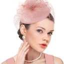 dressfan Fascinator Hat Womens Vintage Wedding Veil Hat 20s Hair Accessories for Derby/Wedding/Cocktail/Tea Party (Pink)