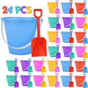 Holady 5'' Inch Sand Beach Buckets Pail with Shovels, Water Bucket for Beach Fun Great Summer Party Accessory (8 Pack)