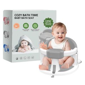 Baby Bath Seat for Babies 6 Months & Up, 360Protection Bath Seats for Babies Sitting Up, Lockable Armrests, Non-Slip Comfortable Toddler Bath Seat with Soft Cushion (Gray)