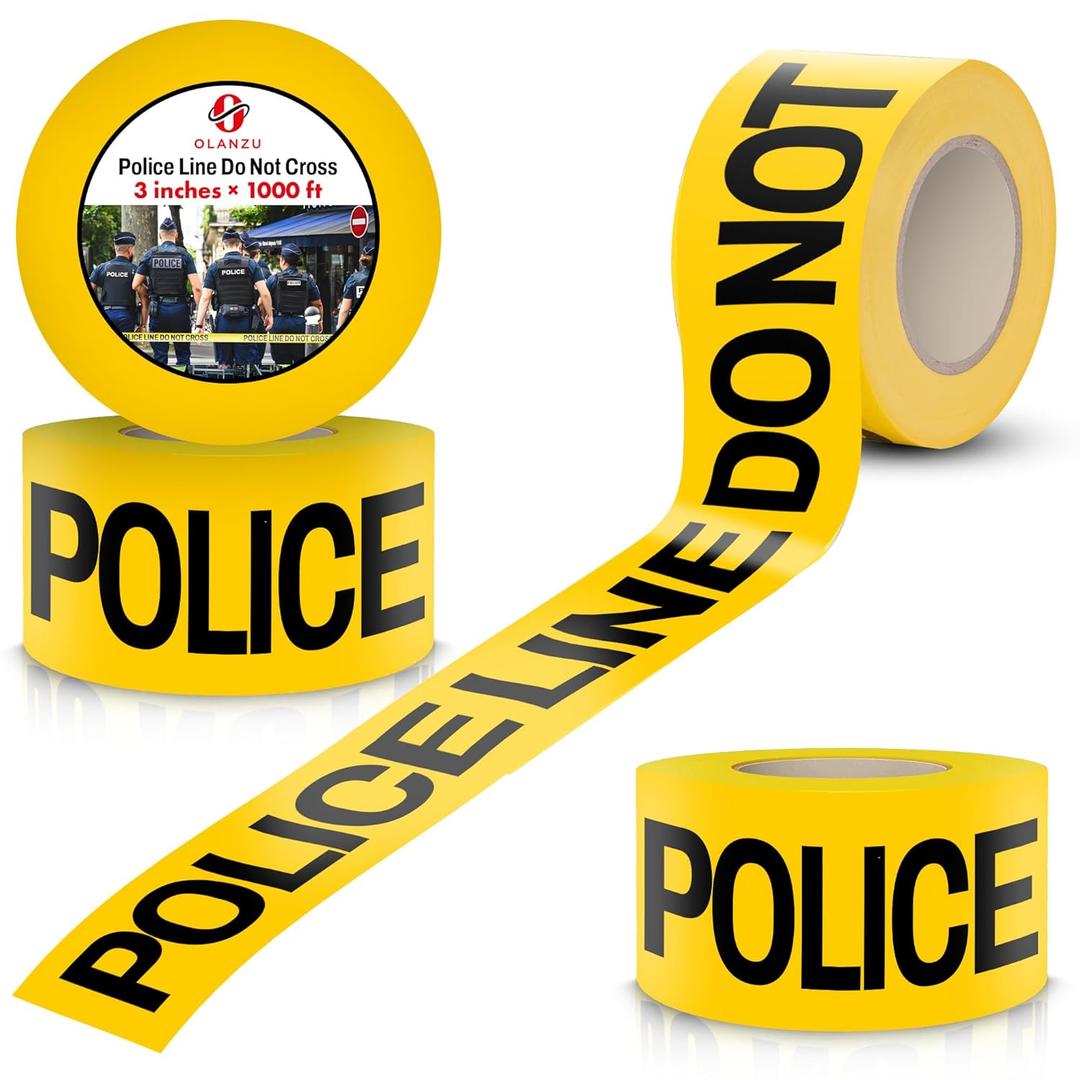 OLANZU Pack of 4 Police Line Do Not Cross Tape - 3 x 1000 ft - Polyethylene Police Tape - Smudge Resistant, Clearly Visible, Non-Adhesive, High-Contrast Law Enforcement & Crowd Control Barrier