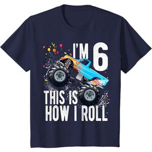 Kids 6 Year Old Shirt 6th Birthday Boy Monster Truck Car T-Shirt, Size S