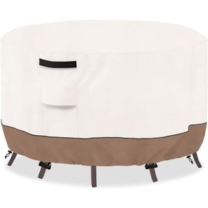 Round Outdoor Table Cover Waterproof Heavy Duty Patio Furniture Covers, Round Patio Table Chair Set Covers - 42" Dia x 28" H (Beige & Brown)