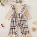 Renotemy Newborn Baby Girl Clothes Fall Winter Outfit Ribbed Romper Plaid Overalls Jumpsuit Infant Girl Outfits 0-18 Months (3-6 Months)