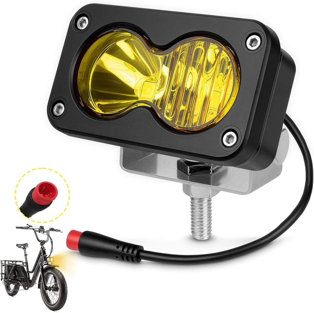 Ebike Light, Yellow 6000-6500K Spot Floodlight 20W Ebike Headlight - 2Pin Compatible for Rad Power Bikes RadRunner RadMini RadRover RadExpand Vamoose Mammoth