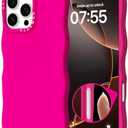 ORNARTO for iPhone 16 Pro Case 6.3", Wavy Liquid Silicone Shockproof Drop Protection Cover with Camera Control Button, Skin-Friendly Microfiber Lining – Hot Pink