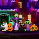 BLOWOUT FUN 8ft Length Halloween Inflatable Witch, Ghost, Frankenstein Baby, Black Cat with Pumpkin Decoration, LED Blow Up Lighted Clearance Decor Indoor Outdoor Holiday Art Decor Decorations