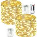 2-Pack Fairy Lights Battery Operated with Remote, Waterproof 66FT 200 LED Battery String Lights Outdoor Indoor, 8 Modes Twinkle Lights with Timer for Bedroom Wedding DIY Christmas Decor (Warm White)