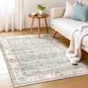 Washable Boho Bedroom Area Rugs 3x5 Entry Throw Traditional Vintage Accent Non Slip Low Pile Soft Rug for Entryway Living Room Bedside Kitchen Office Dorm Foyer Entrance, Light Blue