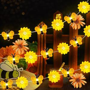 Zhanmai 2 Pcs Bee String Lights Decor 20ft Honeybee Fairy Lights with 60 LED Bulb Battery Operated Bee Tree Decorative for DIY Bedroom Patios Summer Party Indoor Outdoor Wedding Camping