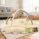 5-in-1 Plush Baby Play Gym, Tummy time mat, Play Mat, Baby Gym, Activity Mat with Convertible Gym, 6 Sensory Toys, Play Center from Newborn to Toddler, Dark Cream