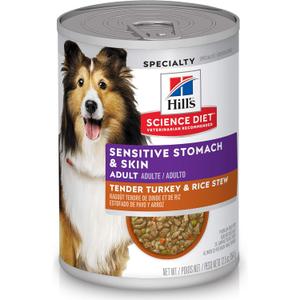 Hill's Science Diet Adult 1-6 Sensitive Stomach & Sensitive Skin Wet Dog Food, Tender Turkey & Rice Stew in Gravy, 12.5 oz. Cans, 12-Pack
