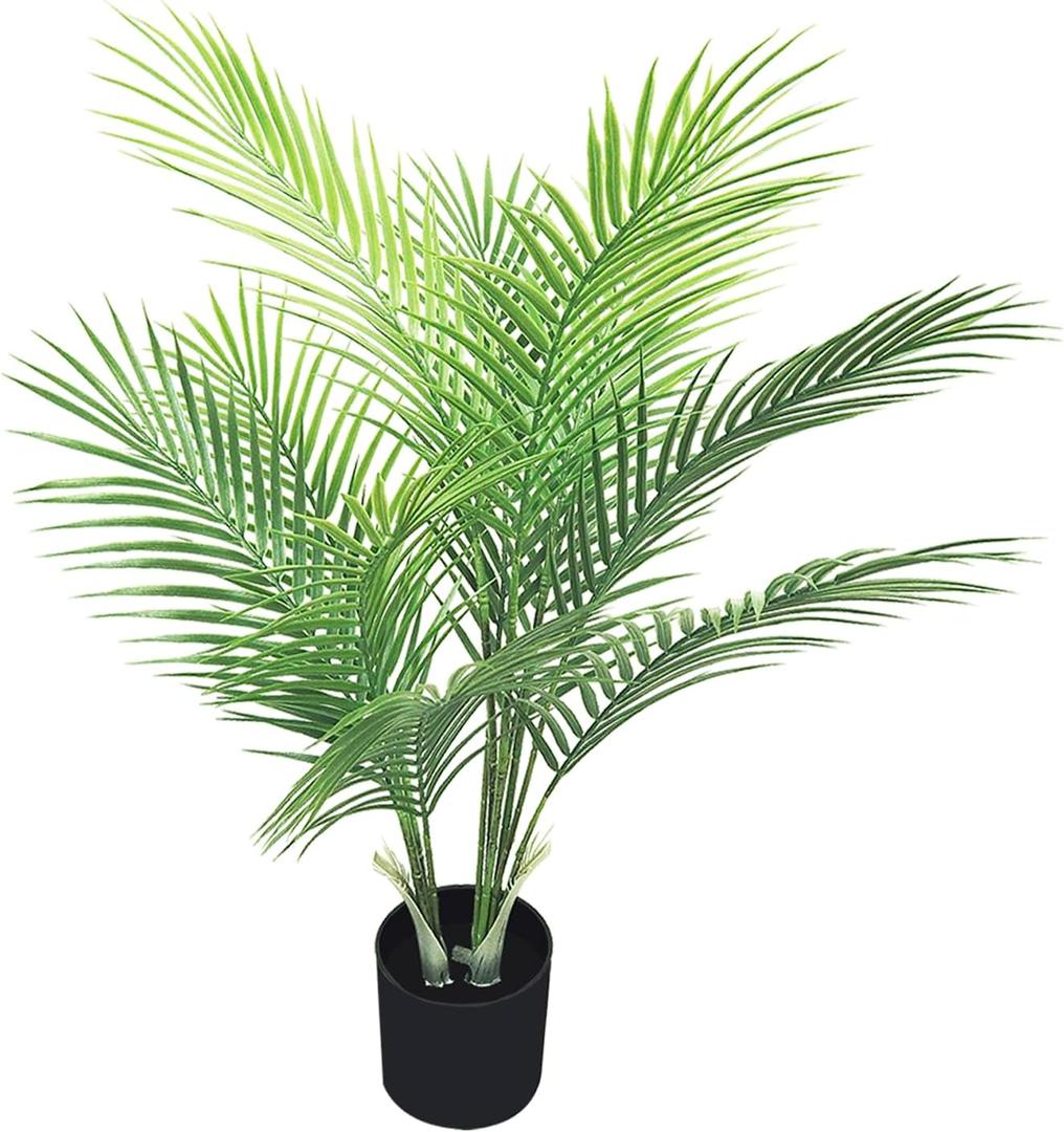 32-inch Artificial Palm Tree, Faux Little Palm Tree with 11 Trunks Leaves and Pot for Indoor and Outdoor Modern Decor - Perfect for Home, Office, or Table (1 Pack)