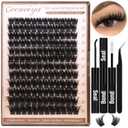 Geeneiya 200D Lash Clusters Kit Thick Lash Extension Kit 10-20mm Wispy Cluster Eyelash Extensions Individual Eyelashes Kit with Lash Bond and Seal DIY Lashes Applicator for Beginners