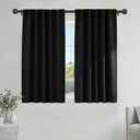 PONY DANCE Black Kitchen Blackout Curtains Over Sink, Short Half Curtains for Bathroom Basement Small Window Decor, Thermal Insulated Light Blocking Bedroom Draperies, W 42 x L 45 inches, 2 Panels Set