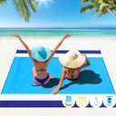 Beach Blanket Oversized Extra Large 78" X 81",Waterproof Sandproof Beach Blanket 1-7 Adults Lightweight Durable for Travel Camping Hiking Picnic (Blue White)