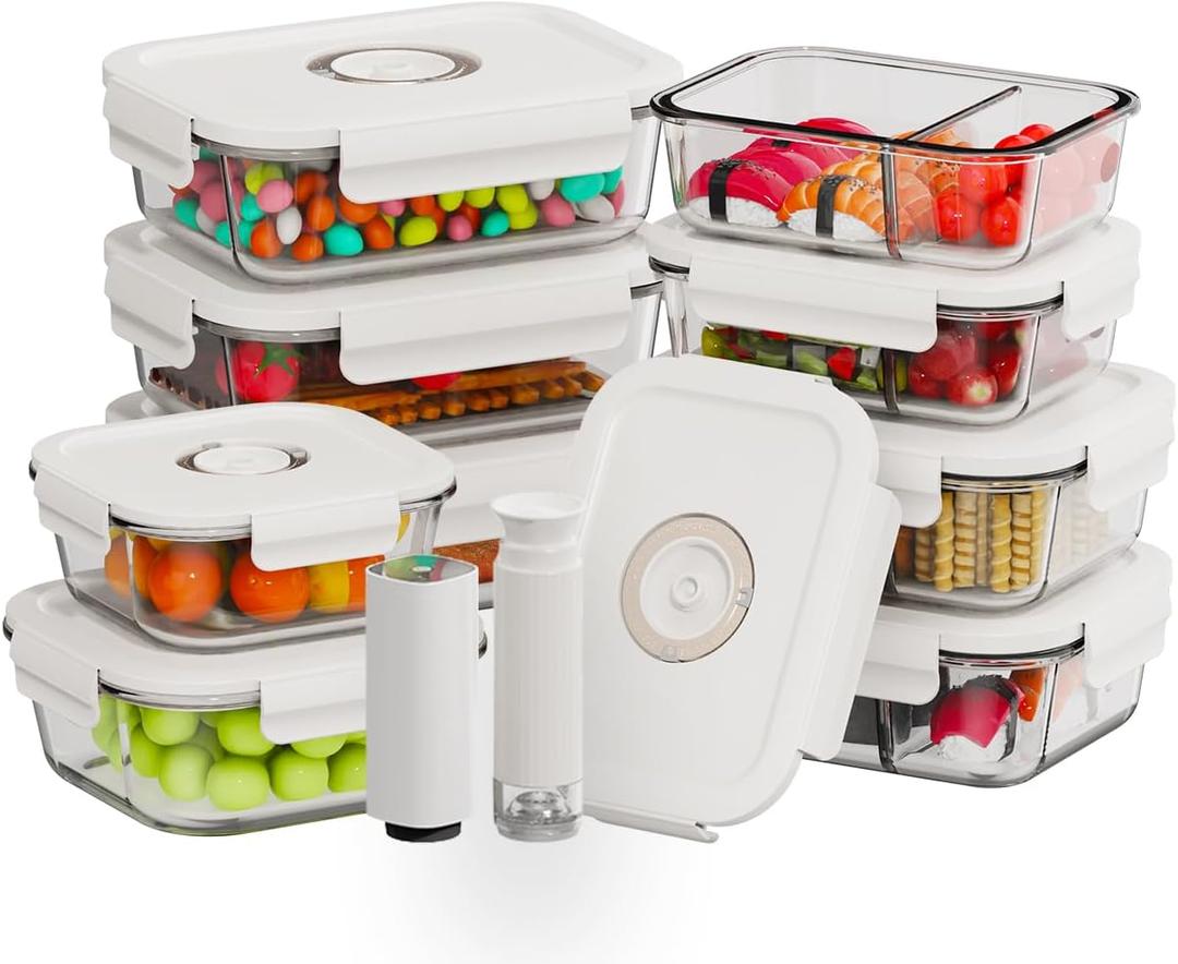 HOLDN’ STORAGE Food Storage Containers With Vacuum Sealing, Set of 9, Set of 9: Electronic & Manual Pump
