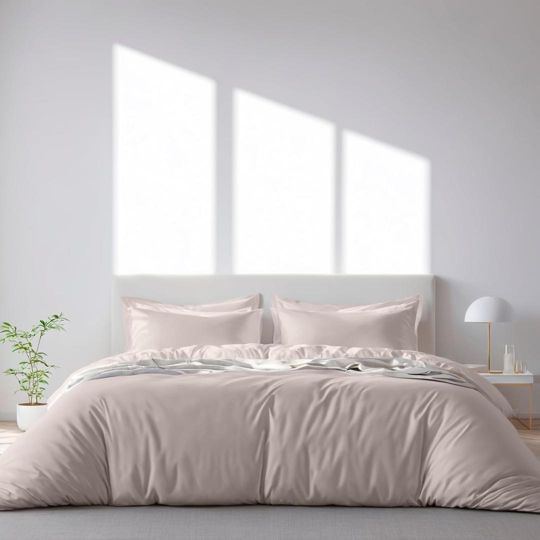 Classic White & Beige King Size Duvet Cover Set - Microfiber, Zipper Closure, Includes 1 Comforter Cover & 2 Pillow Shams