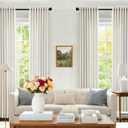 Living Room Curtains 112 Inch Length 2 Panels Set Grommet Ring Top Linen Sheer Curtains Extra Long Custom Farm House Lightweight Semi Privacy Light Filtering Curtain for Patio Sliding Glass Door