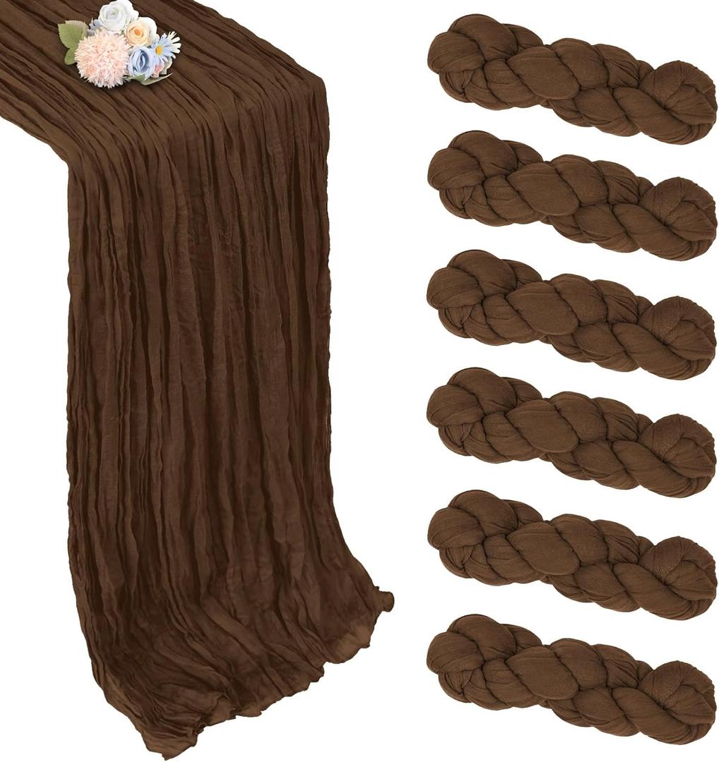 6 Pack Brown Cheesecloth Fall Table Runner 10ft Boho Gauze Fabric Cheese Cloth Table Runner 35 x 120 Inch Rustic Sheer Runner for Thanksgiving Wedding Decor Baby Shower Party Centerpiece Decoration