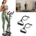 Sunny Health & Fitness Total Body 2-in-1 Smart Stepper Machine for Home with Handlebar and Resistance Bands, Total Body Workout, Adjustable Hydraulic, LCD Monitor, Non-Slip Pedals  330 LB Max Weight (Black)