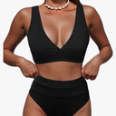 Hilinker Women's Leopard Bikini Swimsuits V Neck High Waisted 2 Piece Bathing Suits, Small