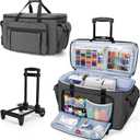 CURMIO Sewing and Embroidery Machine Carrying Case with Wheels, Rolling Embroidery Machine Tote Bag with Bottom Support Board Compatible with Brother SE600, PE535 Embroidery Machine, Gray