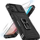 for Motorola Moto-G-Stylus-5G-2023 Case with [2Pcs] HD Screen Protector, [Military Grade Shockproof] & Slide Camera Cover, 360 Rotated Ring Kickstand Protective Cover, Black