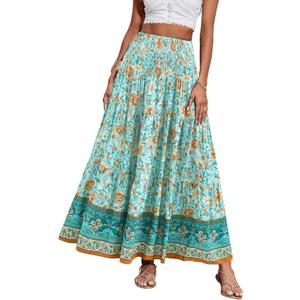 CFLONGE Summer Maxi Skirts for Women 2026 Fashion Boho Long Skirt Trendy Floral High Waist A Line Beach Skirt Vacation Outfit (XXL)