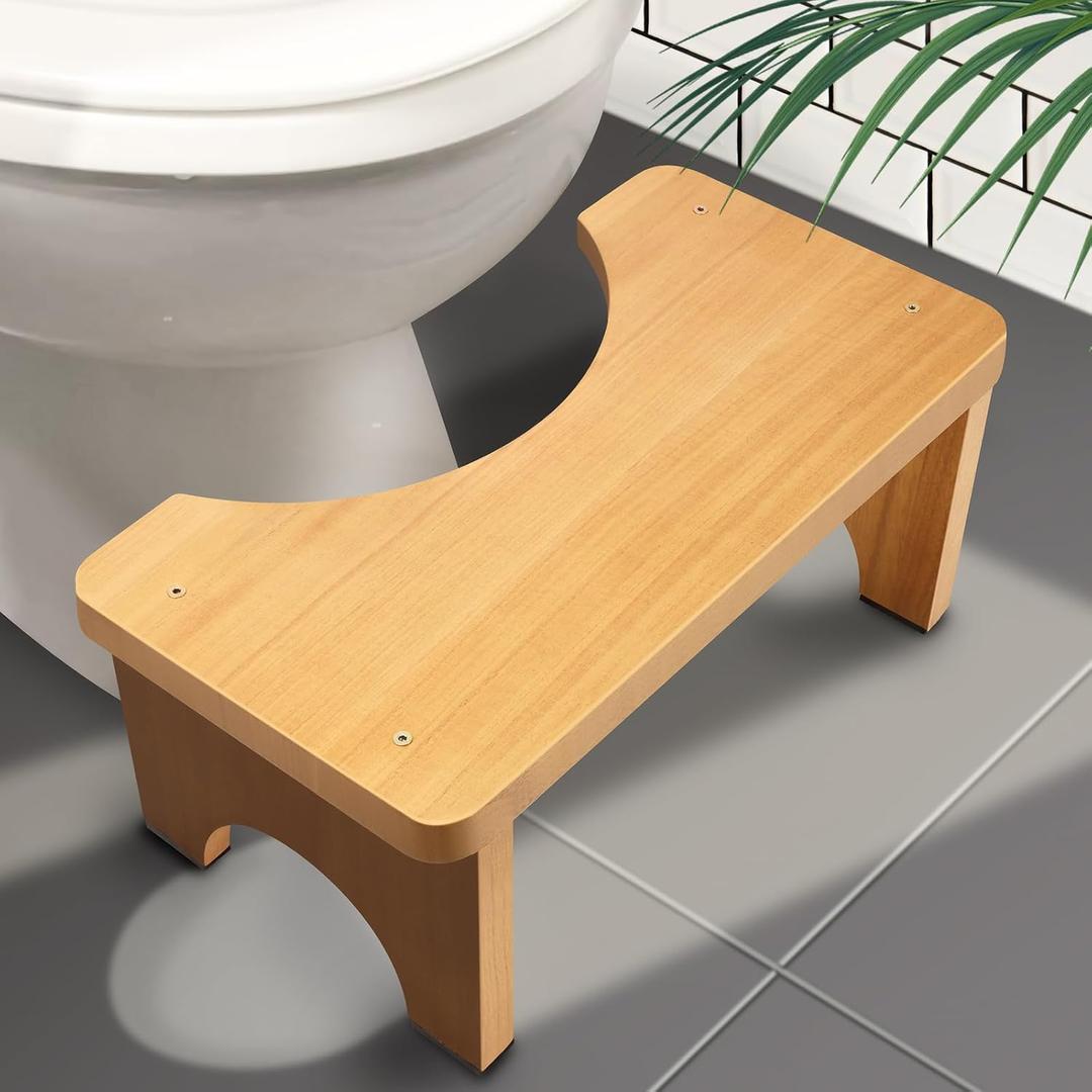 AZEN Toilet Stool Squat Adult, Wood Poop Stool for Bathroom Adults, 7 Inch Height