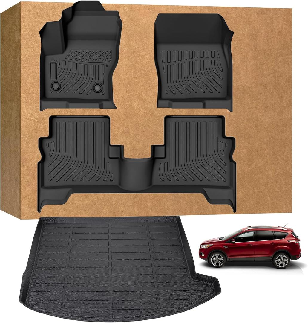 Floor Mats for Ford Escape 2013-2019, TPE Waterproof Non-Slip All Weather Protection Custom (Floor Mats & Cargo Liner)