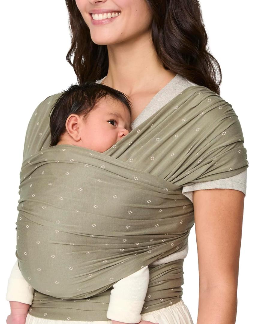 Ergobaby Aura Baby Wrap Carrier for Newborn 0-12 Months (8-25 lbs) - Soft Stretchy Infant Wrap Carrier with Hip-Healthy Positioning, Pre-Tied Design - Olive Diamond
