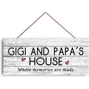 GUQFF 12x6 inch New Sign Gigi and Papa's House Sign, Where Memories Are Made, Distressed Style, Gift for Grandparents, Indoor Outdoor