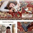 RELEANY Area Rugs 9'x12' Washable Non-Slip, Floral Vintage Distress Print Pattern Medallion Carpet for Living Room Bedroom Dining Room, Red Blue