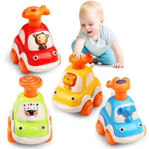 ALASOU 4 PCS Animal Car Toys for 1 Year Old Boy Girl|Baby Toys 1 Year Old Boy Gifts for Toddlers 1-3|Vehicle Toy Set for Toddler Toys 1-2|1st Birthday Gift for Infant 12 18 Months