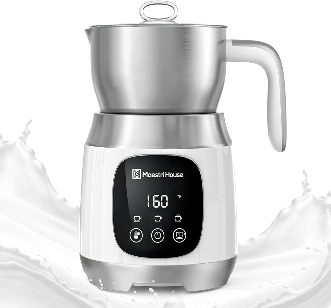 Maestri House Milk Frother, 21OZ Variable Temp and Froth Thickness Milk Frother and Steamer, Smart Touch Control Milk Warmer, Dishwasher Safe, Memory Function for Latte Cappuccino Hot Chocolate (White)