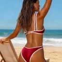 Sexy Bikini Sets for Women Two Piece Color Block Bathing Suit Women's High Leg Thong Swimsuits (Red, S)