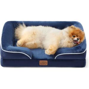 Bedsure Orthopedic Dog Beds for Small Dogs - Washable Small Dog Cat Bed Waterproof, Comfort Pet Couch Sofa with Washable Removable Cover, Pets Bed with Nonskid Bottom, Blue Navy, 24"