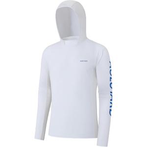 Mens Sun Hoodie Fishing Shirts UPF 50+ UV Protection Long Sleeve Rash Guard Lightweight SPF Swim Running Quick Dry (White, M)