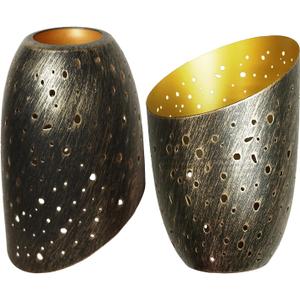 Metal Small Cut Corner Lamp Shade Laser Star Bevel Floor Lampshade Bronze Outside And Gold Inside 4.4" Top X 5.9"Height (2 Pcs)