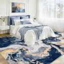 Yinhua 8x10 Rug for Living Room, Marble Rug Blue and Gold, Non Slip Modern Washable Rugs Non Shedding, Contemporary Abstract Area Rugs Low Pile, Soft Large Carpet for Bedroom Kitchen Office