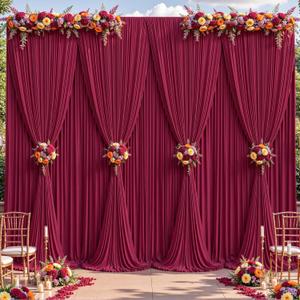 8 Panles Burgundy Backdrop Curtains - Wrinkle Free Fabric Backdrop Curtain for Photoshoot, 10FT Wedding Party Photo Backdrop Drapes for Birthday Baby Shower Photography Stage Background Decorations
