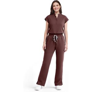 Scrubs for Women Set Soft Sleeveless Stand-Up Collar Scrub Top & Straight Leg Scrub Pant, 9 Pockets, Yoga Waistband, L