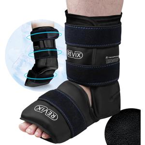 REVIX XL Ankle Ice Pack Wrap for Swelling and Cold Pack Foot Pain Relief, Heel Ice Pack for Injuries Reusable Gel, Ankle Ice Wrap for Plantar Fasciitis, Achilles Tendonitis, Sprained Ankles, Black