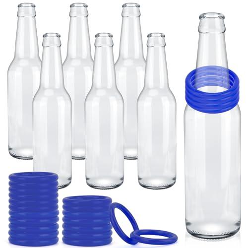 30 Pcs Ring Toss Game Carnival Game Set Include 24 Plastic Throw Rings and 6 Glass Bottles for All Occasions and Events, Summer Backyard Fun, Beach, Carnival Party Favor (Blue, 1.57")