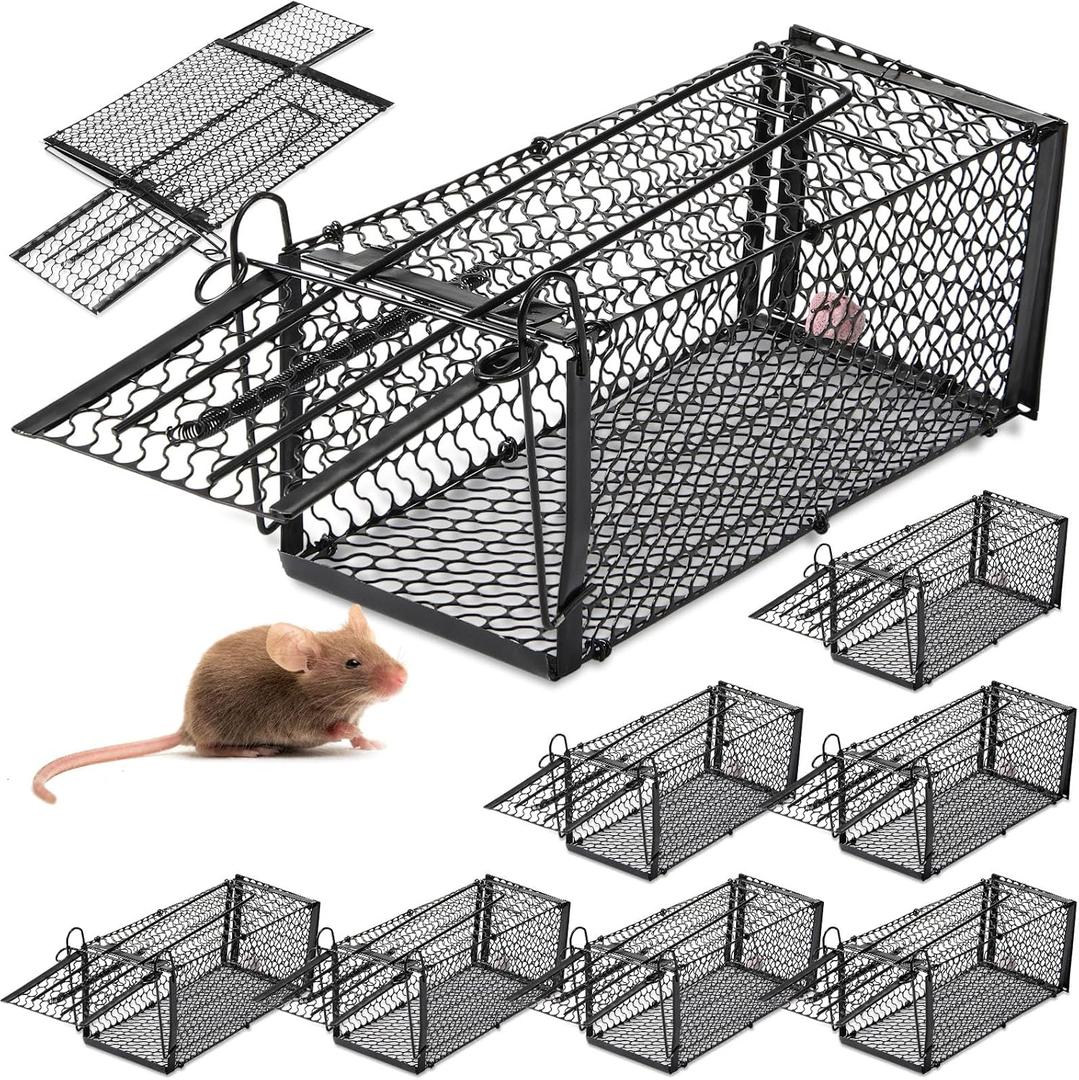 4 Pack Humane Rat Traps, Foldable Live Animal Cage for Mouse Chipmunks and Squirrels, Reusable Wire Mesh Rodent Traps for Catch & Release, Indoor & Outdoor (9.45 x 4.1 x 4.1 Inches,Black)